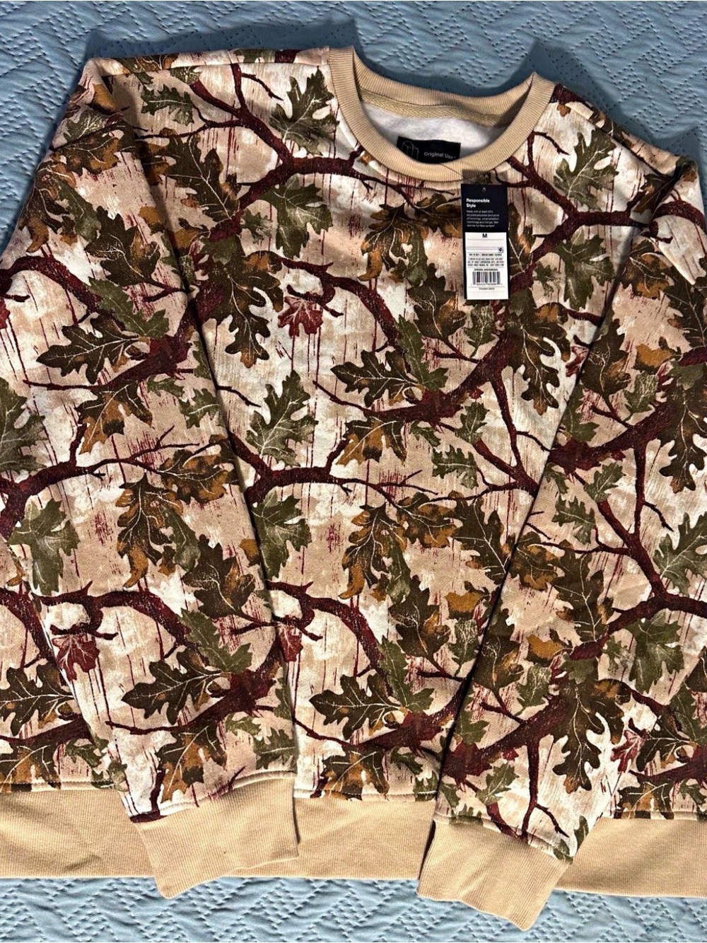 Original Use Oak Leaf Camo Crewneck Sweater - Beige, Green, Brown, Burgundy